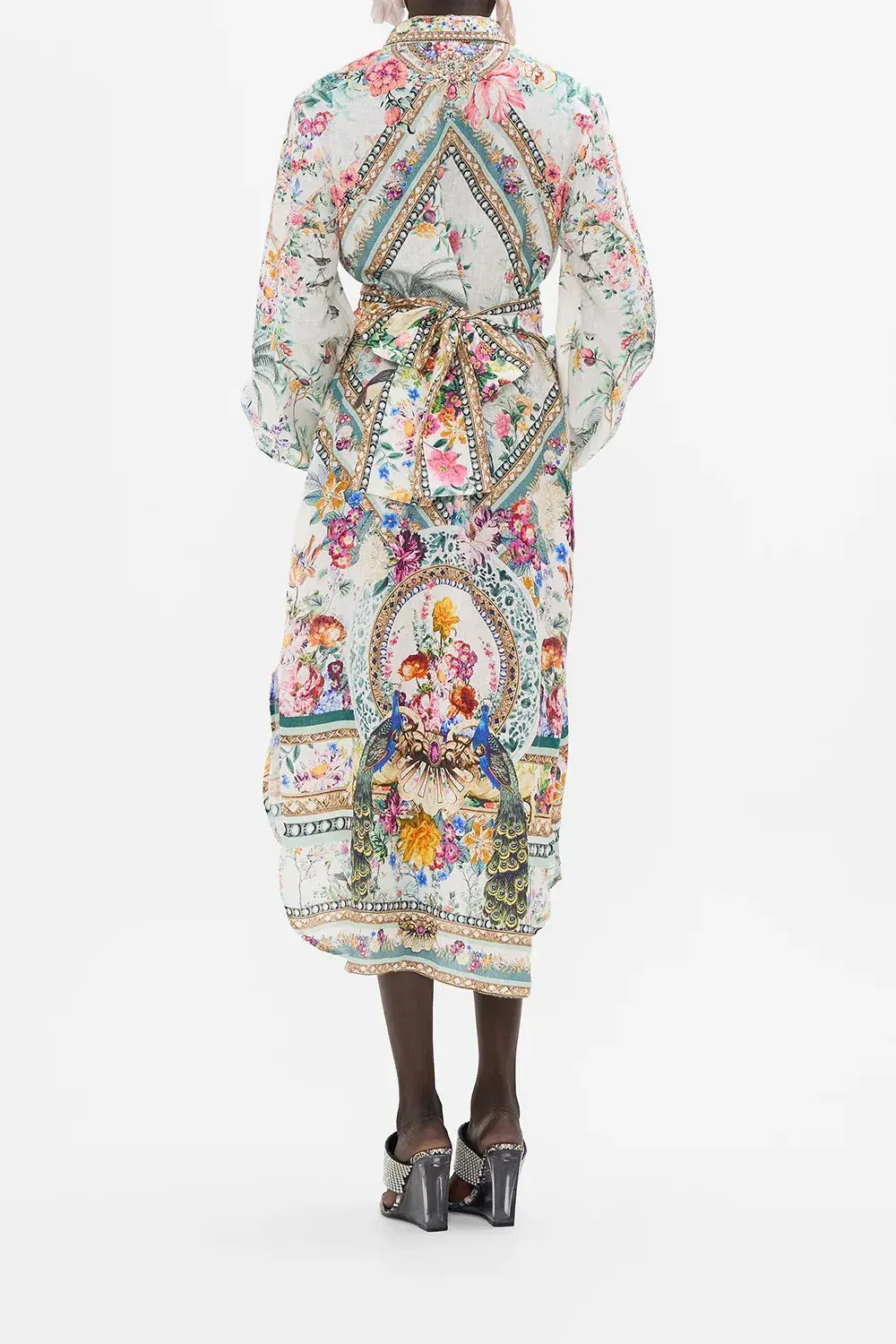 Camilla High Low Midi Linen Shirt Dress Plumes and Parterres Size AU 14 - Image 5