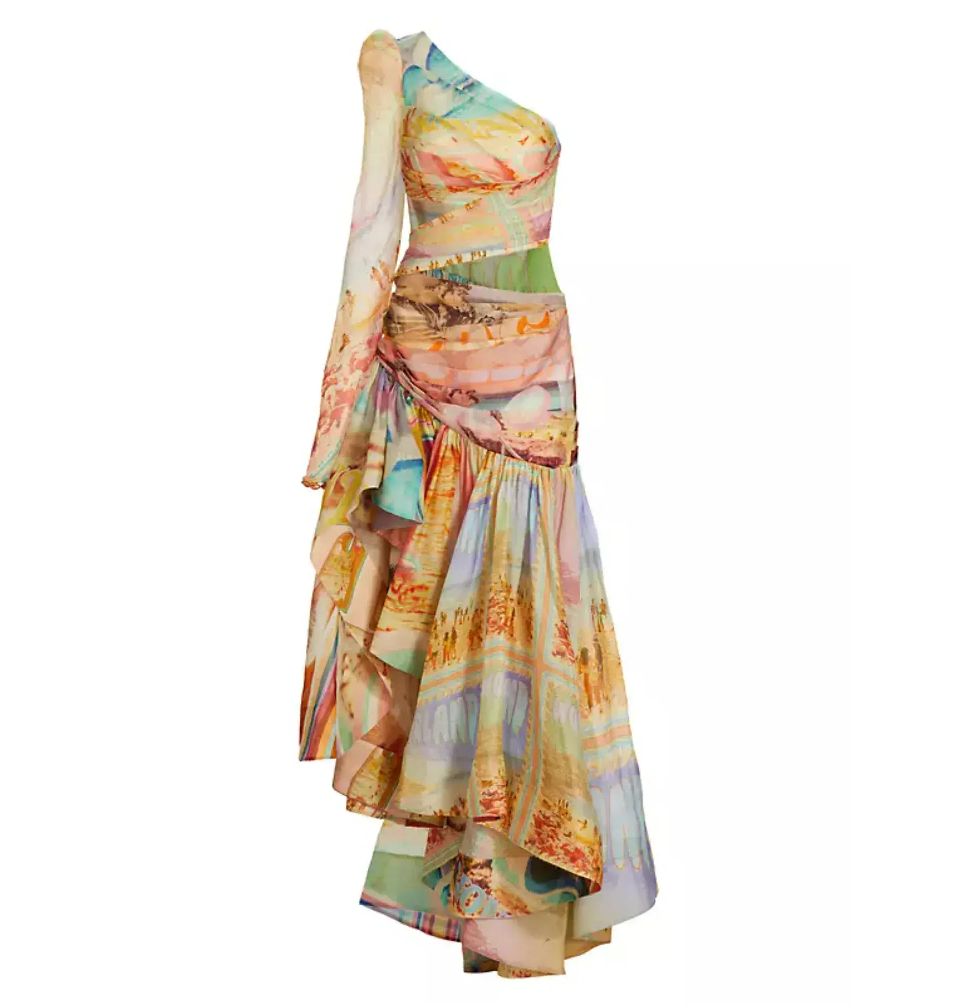 Zimmermann Tama Asymmetrical Dress in Poster Print Size 0 / AU 8 - Image 4