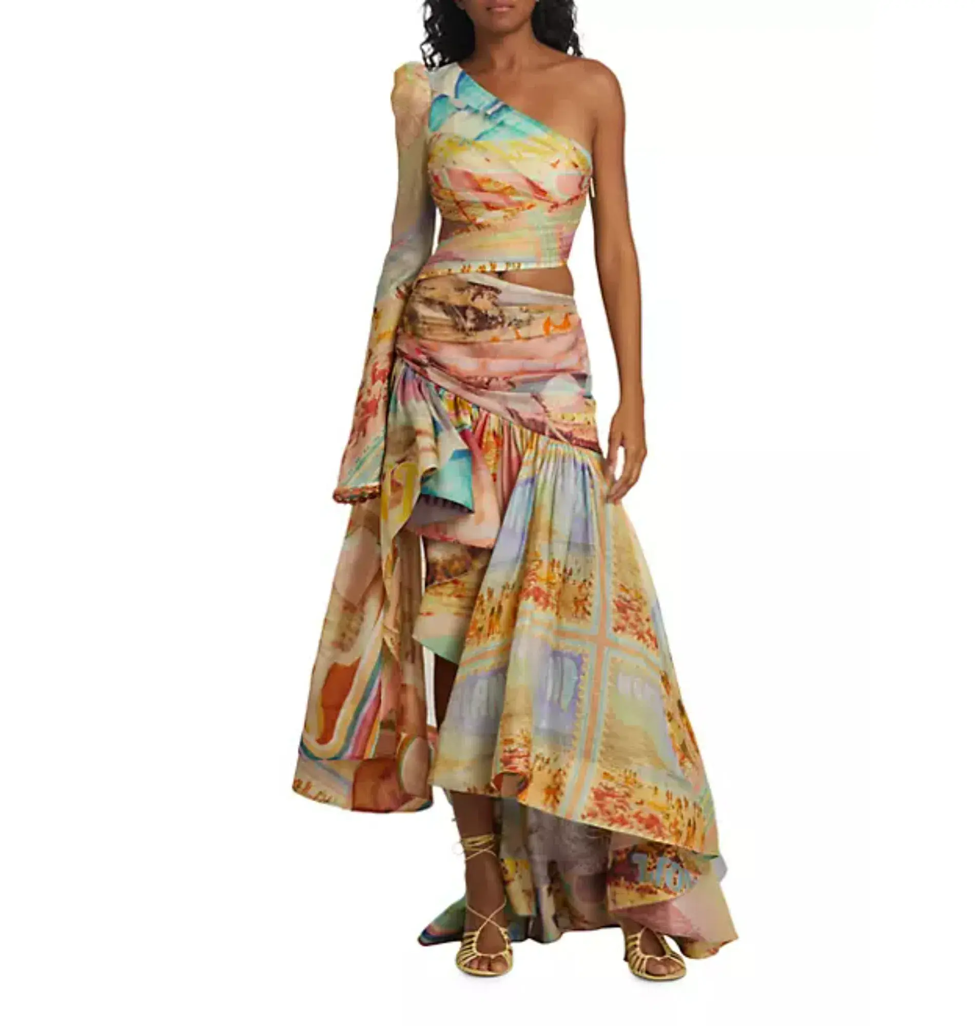 Zimmermann Tama Asymmetrical Dress in Poster Print Size 0 / AU 8 - Image 1