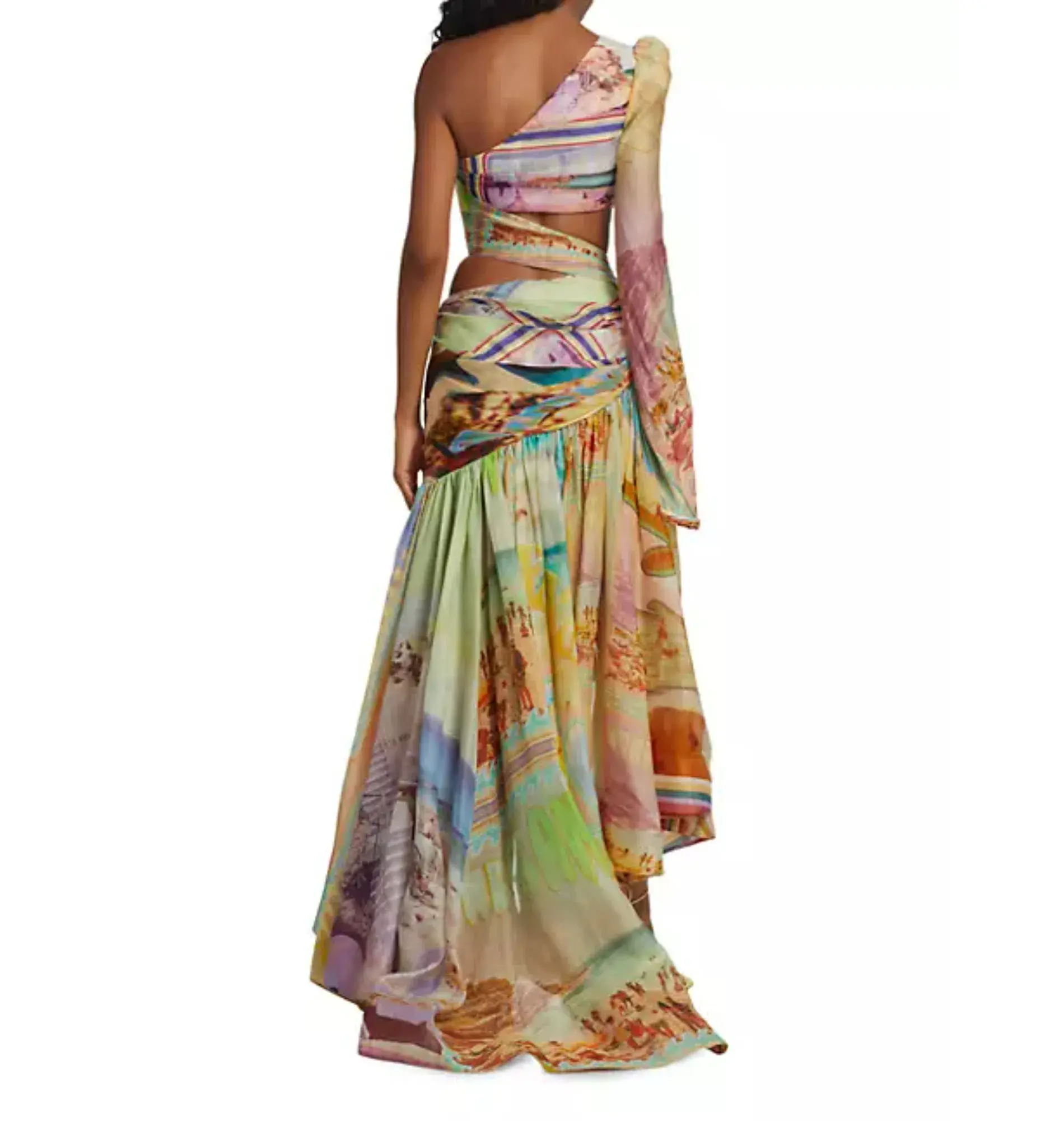 Zimmermann Tama Asymmetrical Dress in Poster Print Size 0 / AU 8 - Image 3