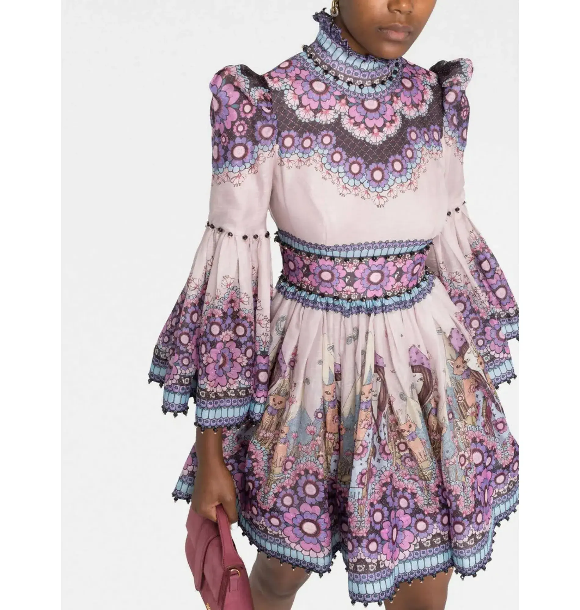 Zimmermann Celestial Bell Sleeve Mini Dress Gemini Zodiac Print Size 3 / AU 14 - Image 2