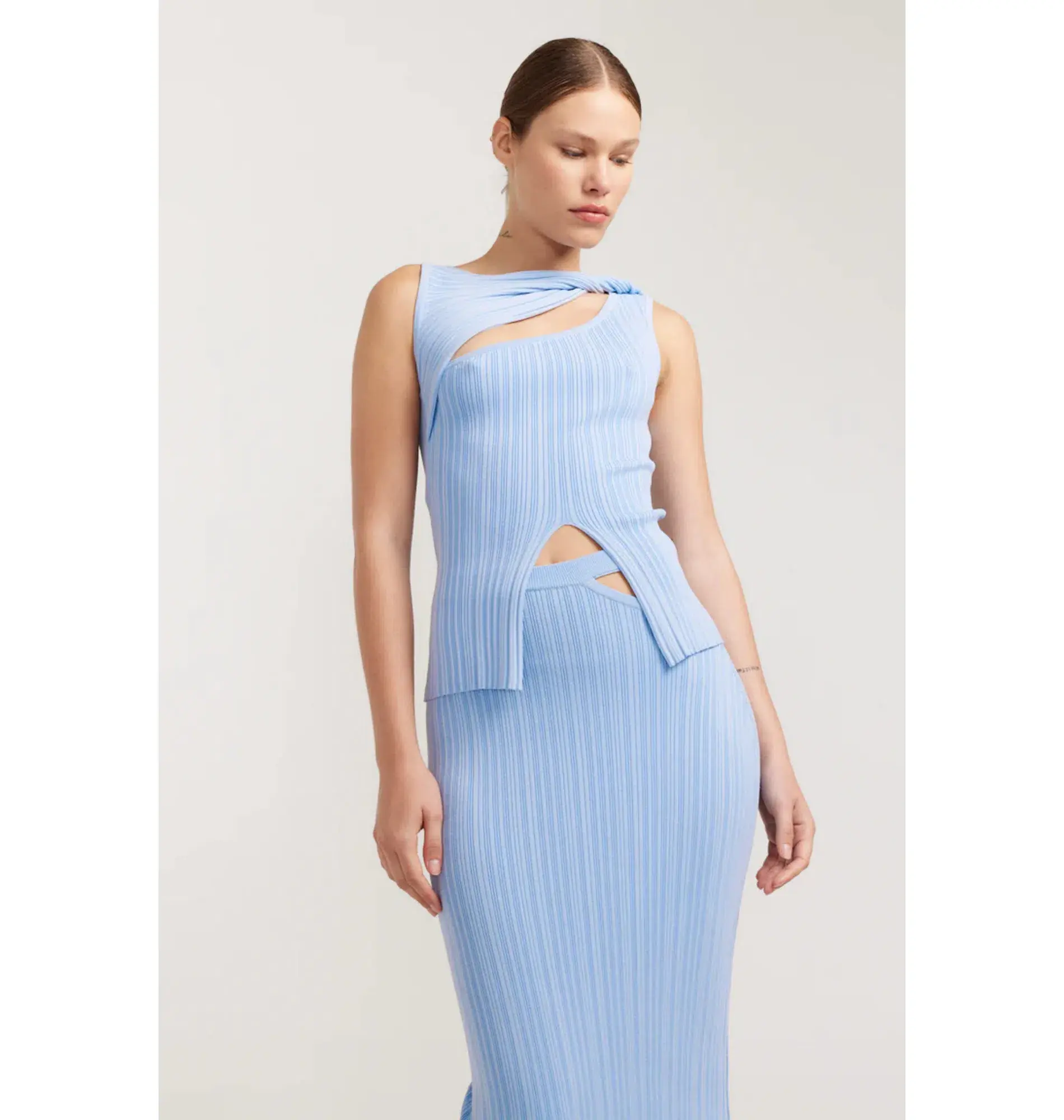 Henne Romee Rib Knit Top Size 6 and Knit Skirt Size 8 Cloud Blue  - Image 2