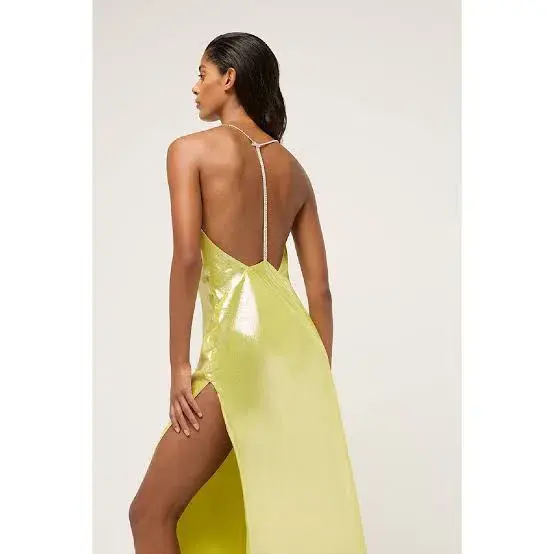 Michael Lo Sordo Nicole Drape Crystalline Dress Yellow Size 8  - Image 4