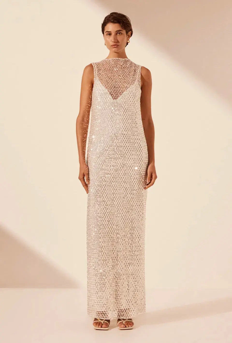 Shona Joy Asteri High Neck Maxi Dress Silver Size 12 for rent on The Volte - main image