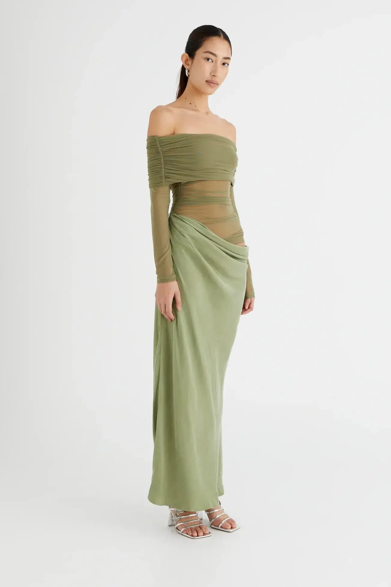 Benni Yasmin off Shoulder Dress in Pistachio Size 8 - Image 2
