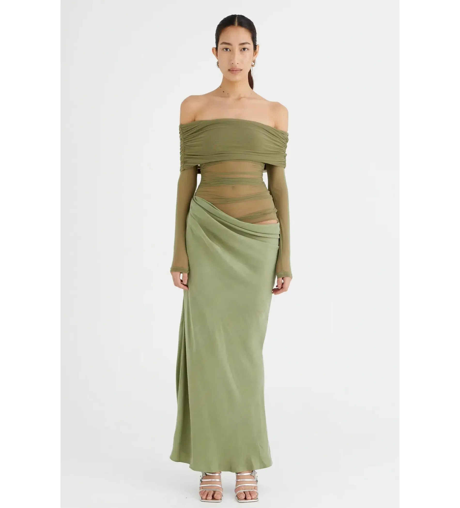 Benni Yasmin off Shoulder Dress in Pistachio Size 8 - Image 1