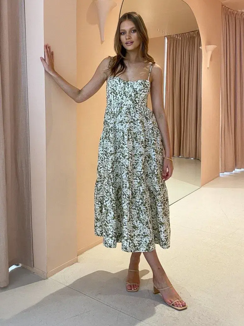 SHONA JOY SUZETTE TIERED MIDI LINEN DRESS  for rent on The Volte - main image