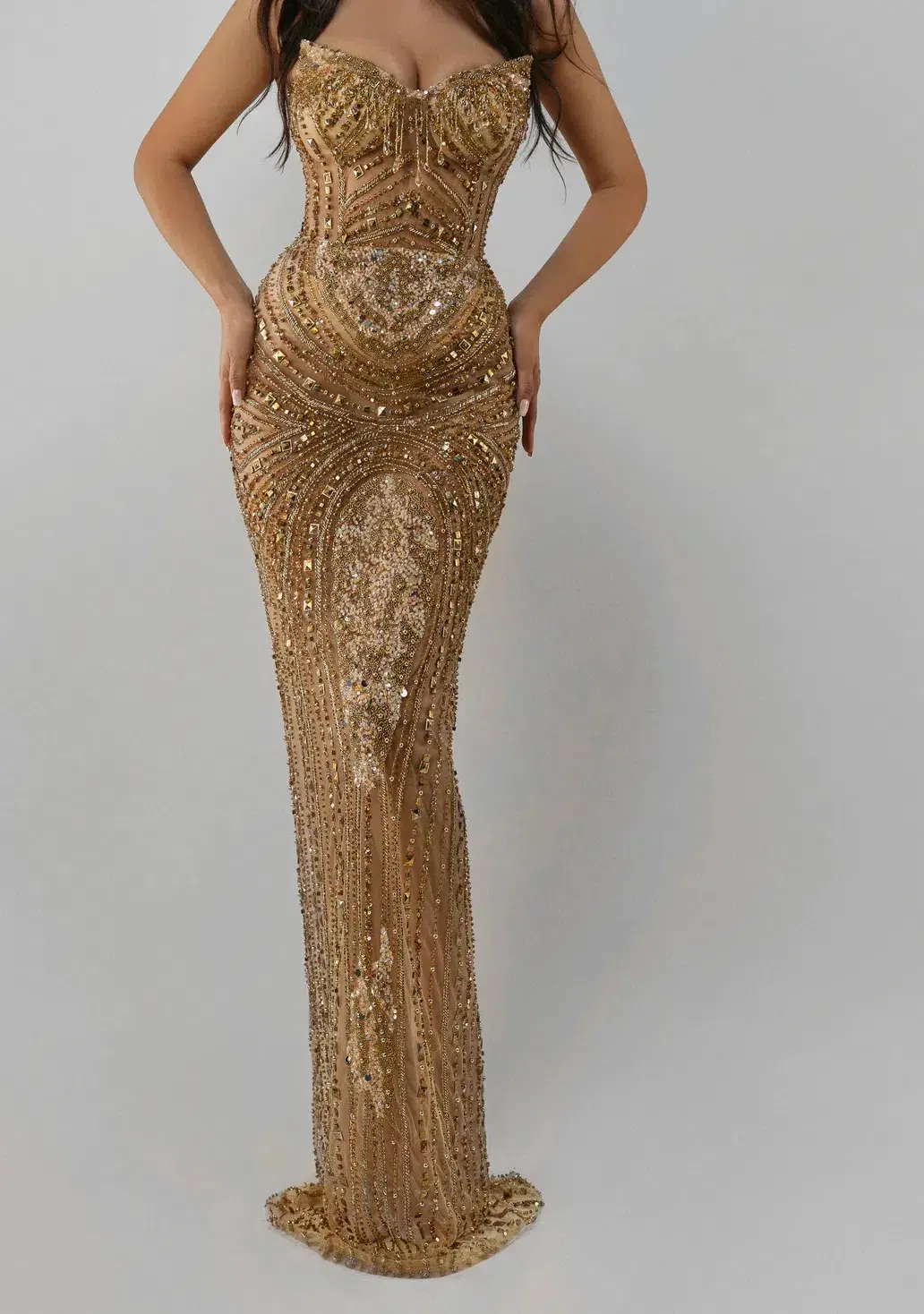 Luanda Bunjaku Gold beaded Couture dress - Image 1