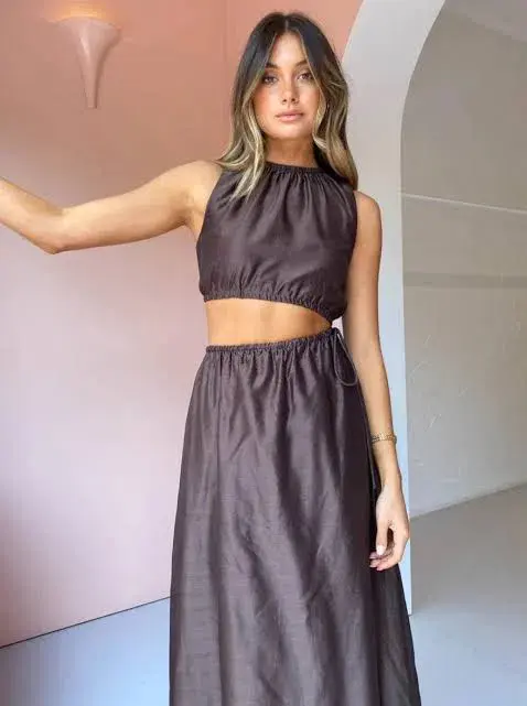 Sir The Label Anje Asymmetrical Cut Out Dress In Chocolate Size 1 / AU 8 - Image 2