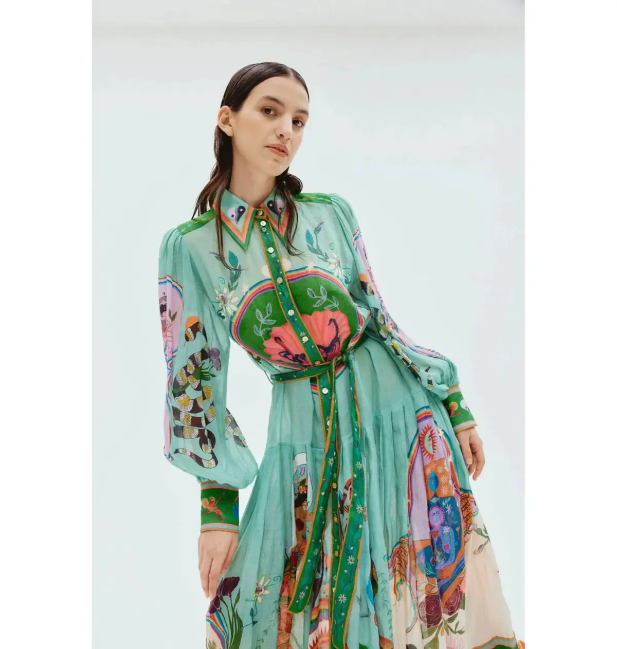 Alemais Evergreen Shirtdress Green Print Size AU 6 - Image 3