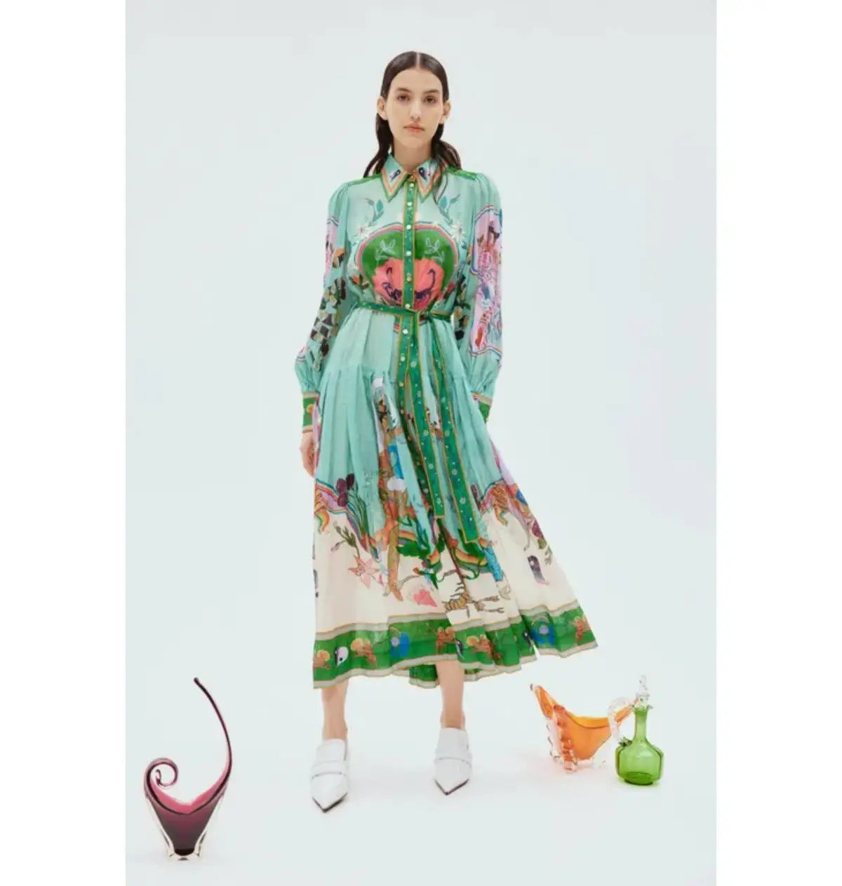 Alemais Evergreen Shirtdress Green Print Size AU 6 - Image 1