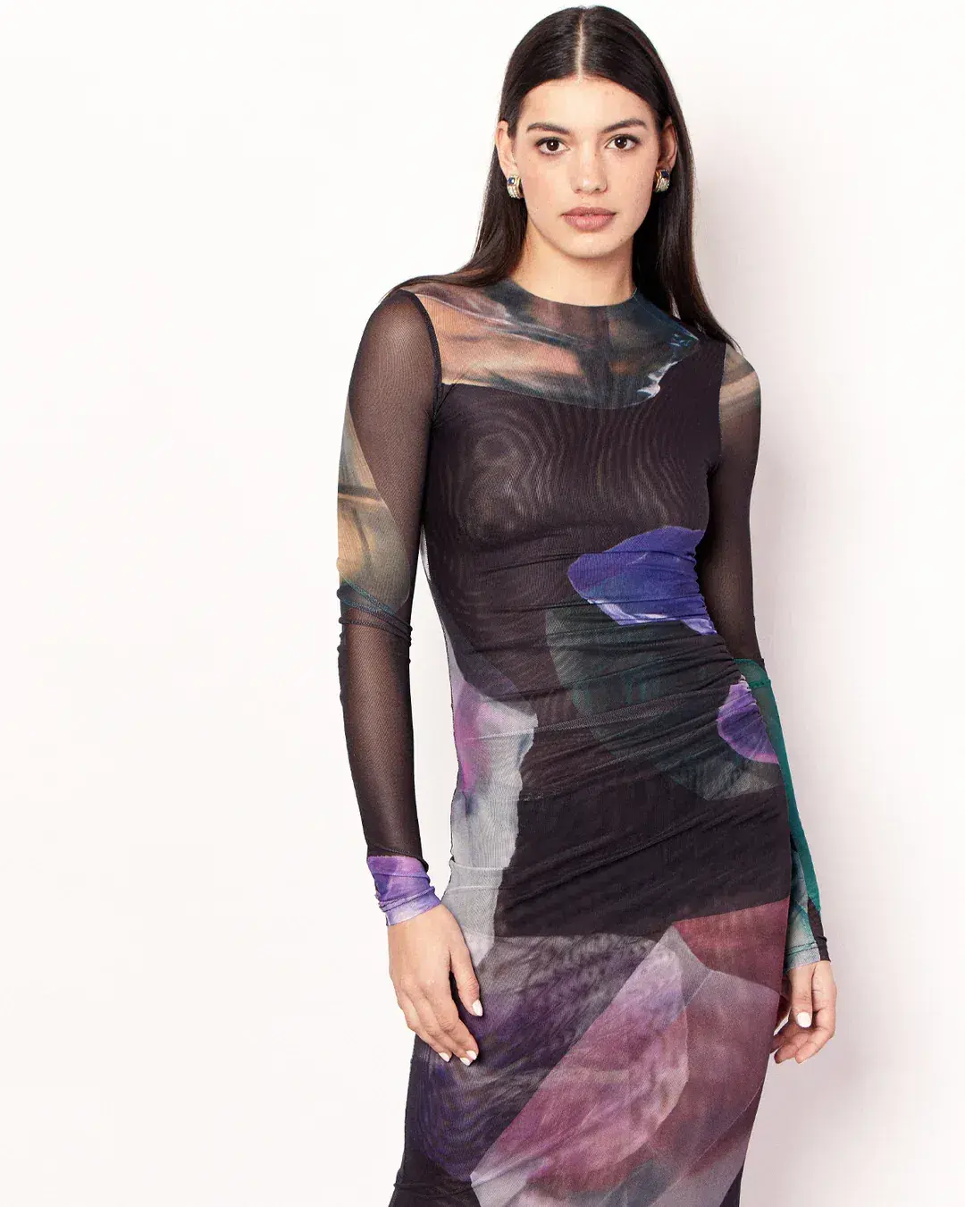 Romy Gemstone Long Sleeve Mesh Maxi Dress Black Multi Size AU 12 - Image 4