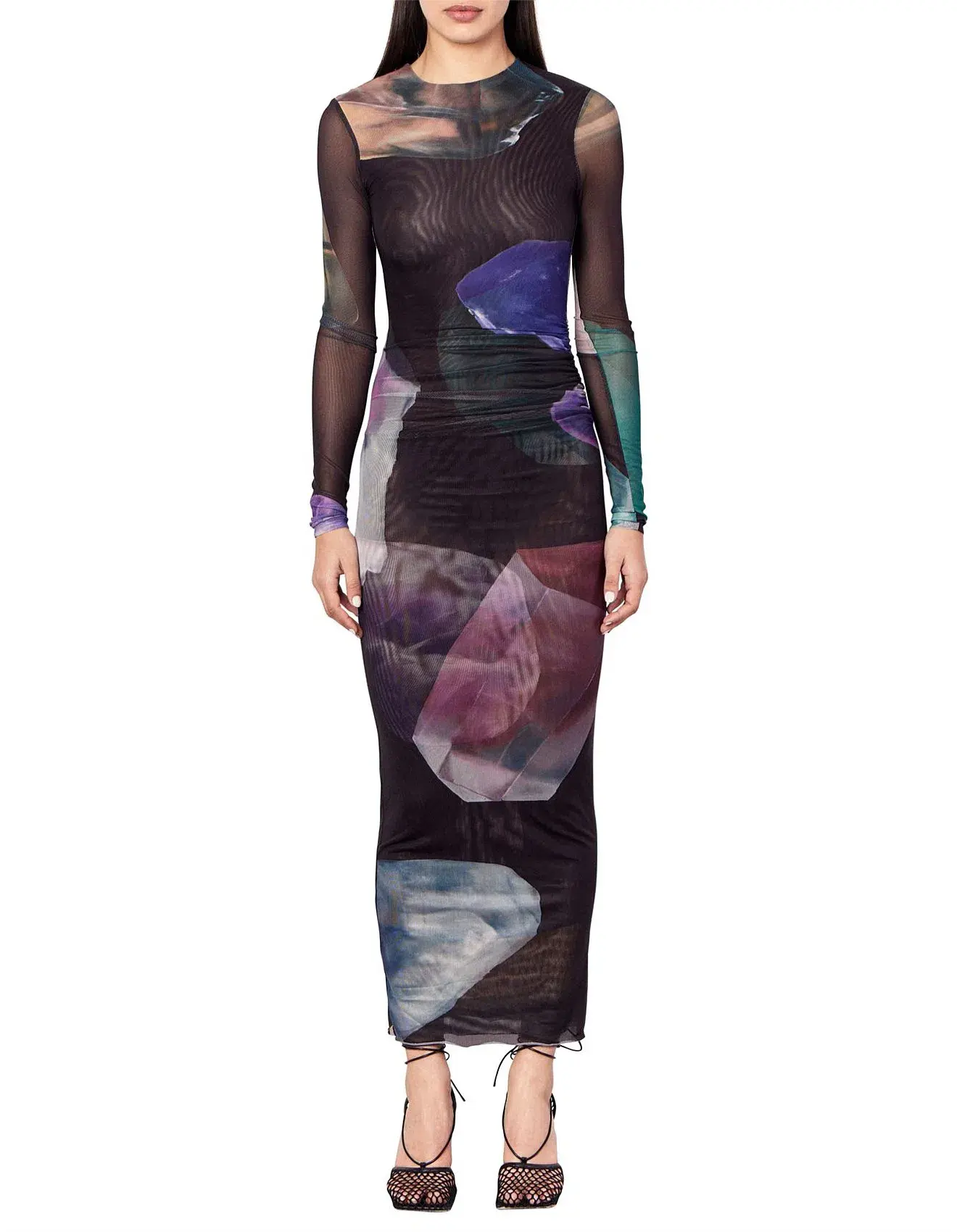 Romy Gemstone Long Sleeve Mesh Maxi Dress Black Multi Size AU 12 - Image 1