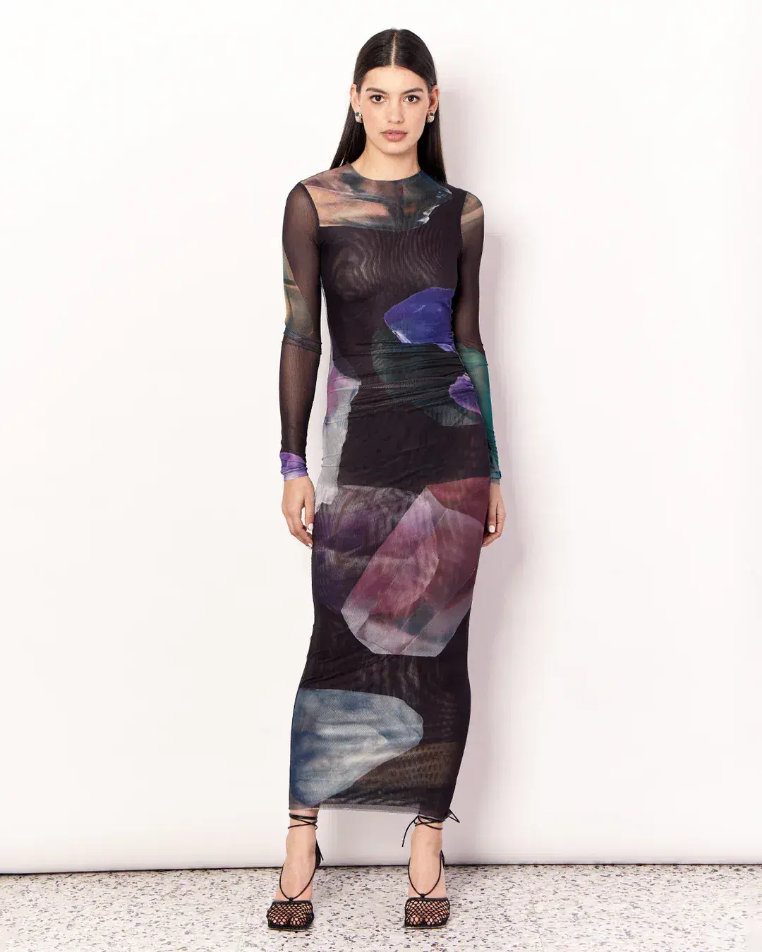 Romy Gemstone Long Sleeve Mesh Maxi Dress Black Multi Size AU 12 - Image 5