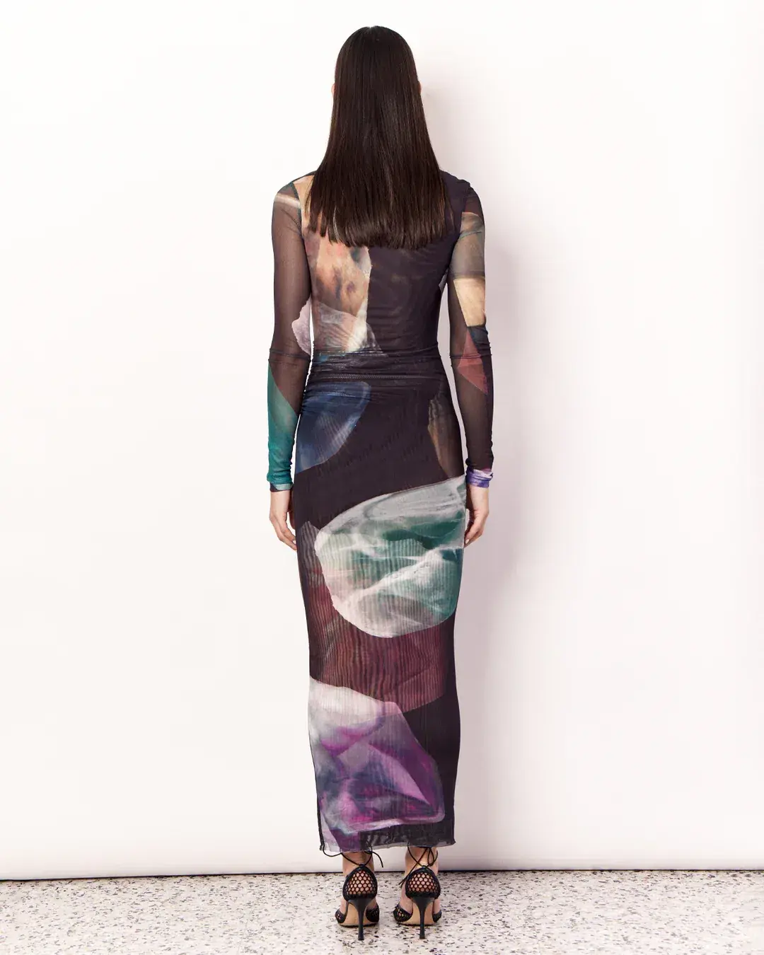 Romy Gemstone Long Sleeve Mesh Maxi Dress Black Multi Size AU 12 - Image 3