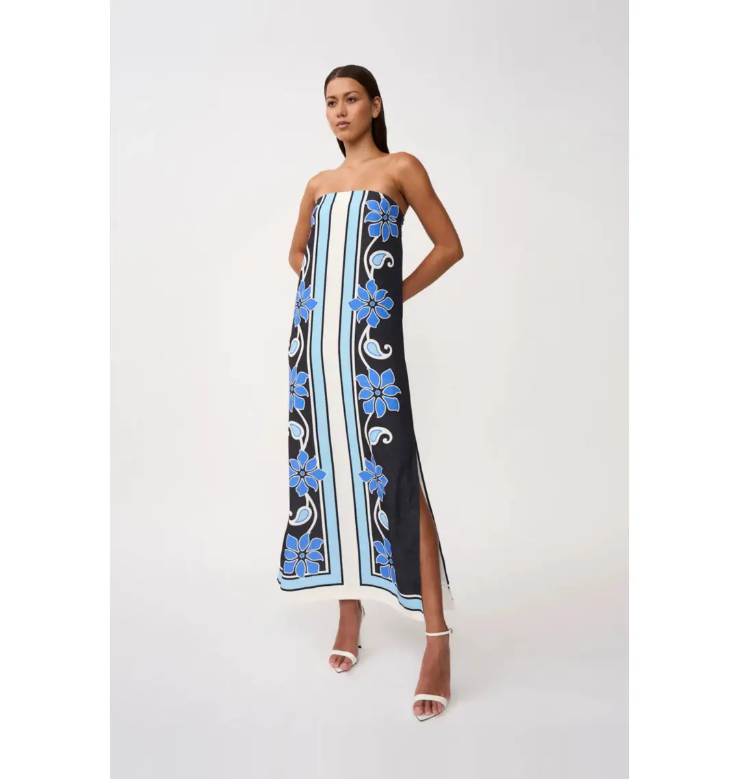 By Johnny Azure Granada Dress in Aqua Navy Ivory Size AU 6 for rent on The Volte - main image