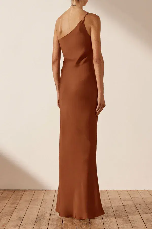 Shona Joy Luxe Asymmetrical Gathered Maxi Dress in Mocha Size 8 - Image 3