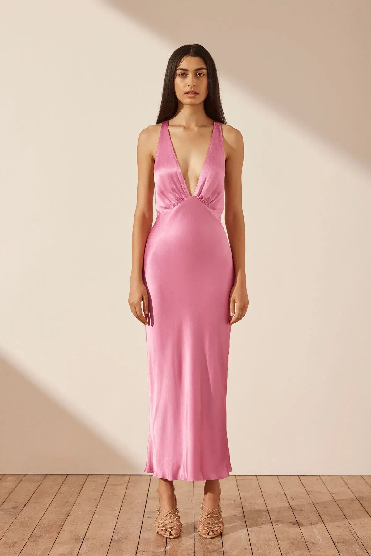 Shona Joy Arienzo Plunged Cross Back Midi Dress in Ibis Rose Size 8 - Image 1