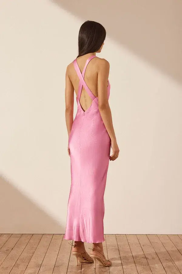 Shona Joy Arienzo Plunged Cross Back Midi Dress in Ibis Rose Size 8 - Image 3