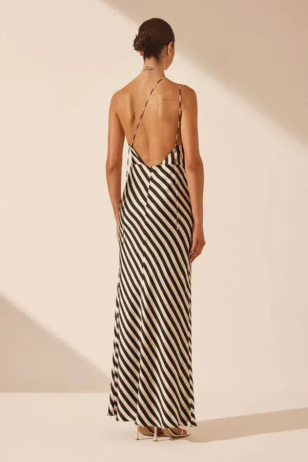 Shona Joy Escalet Silk One Shoulder Open Back Maxi Dress Black/Cream Size 8 - Image 3
