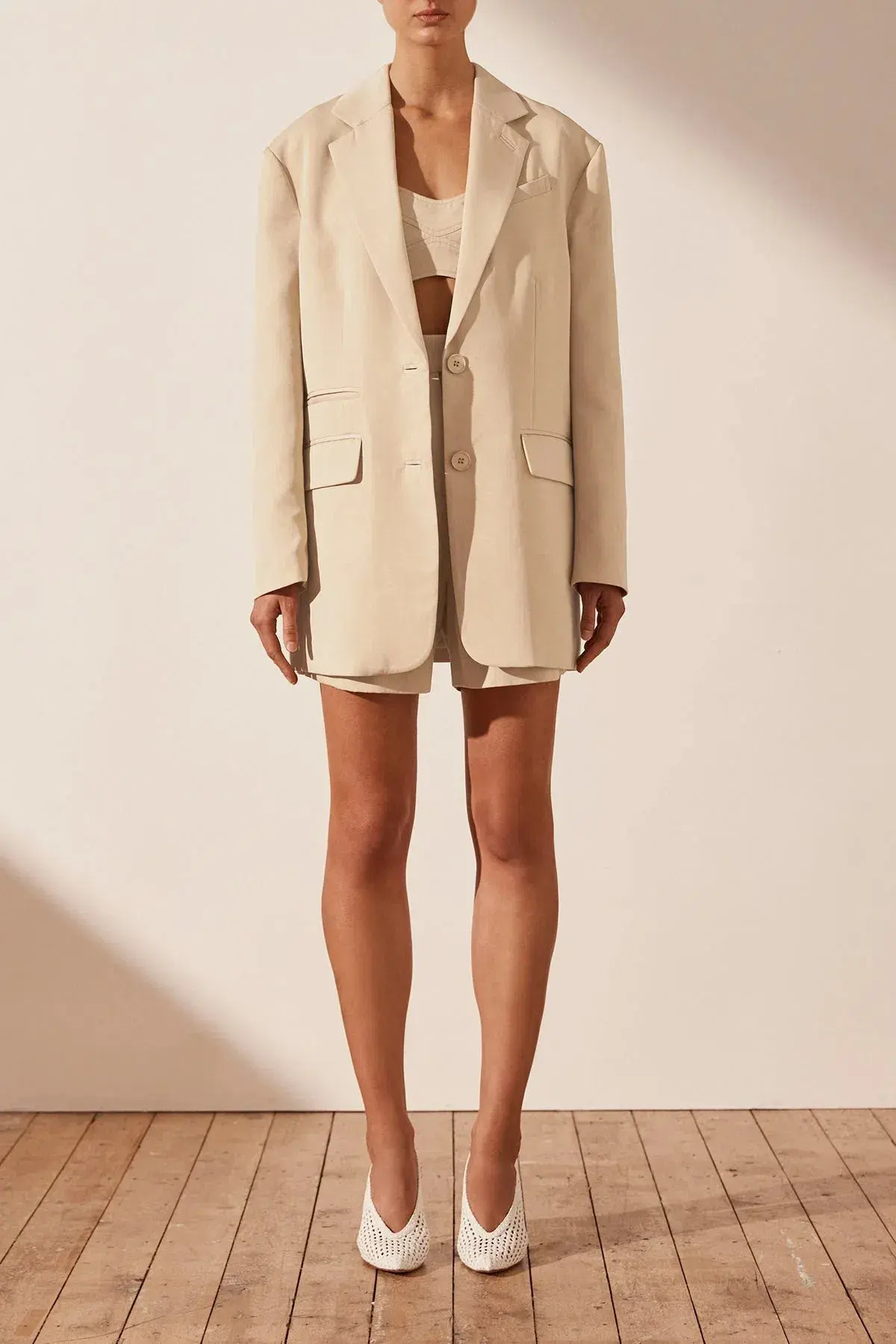 Shona Joy Sara Oversized Tailored Blazer Sand Size 8 - Image 1