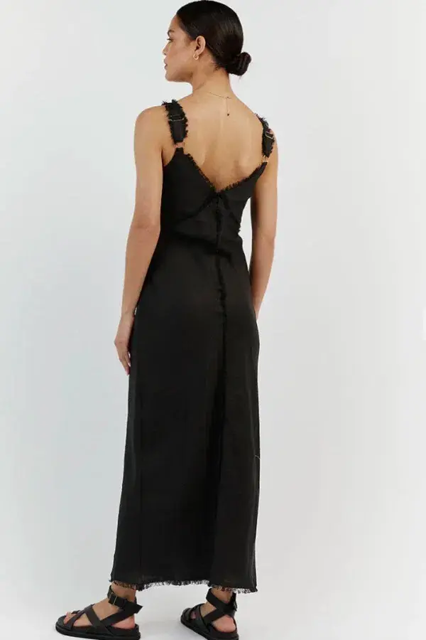 Dissh Georgie Linen Fringe Midi Dress Black Size 6 - Image 3