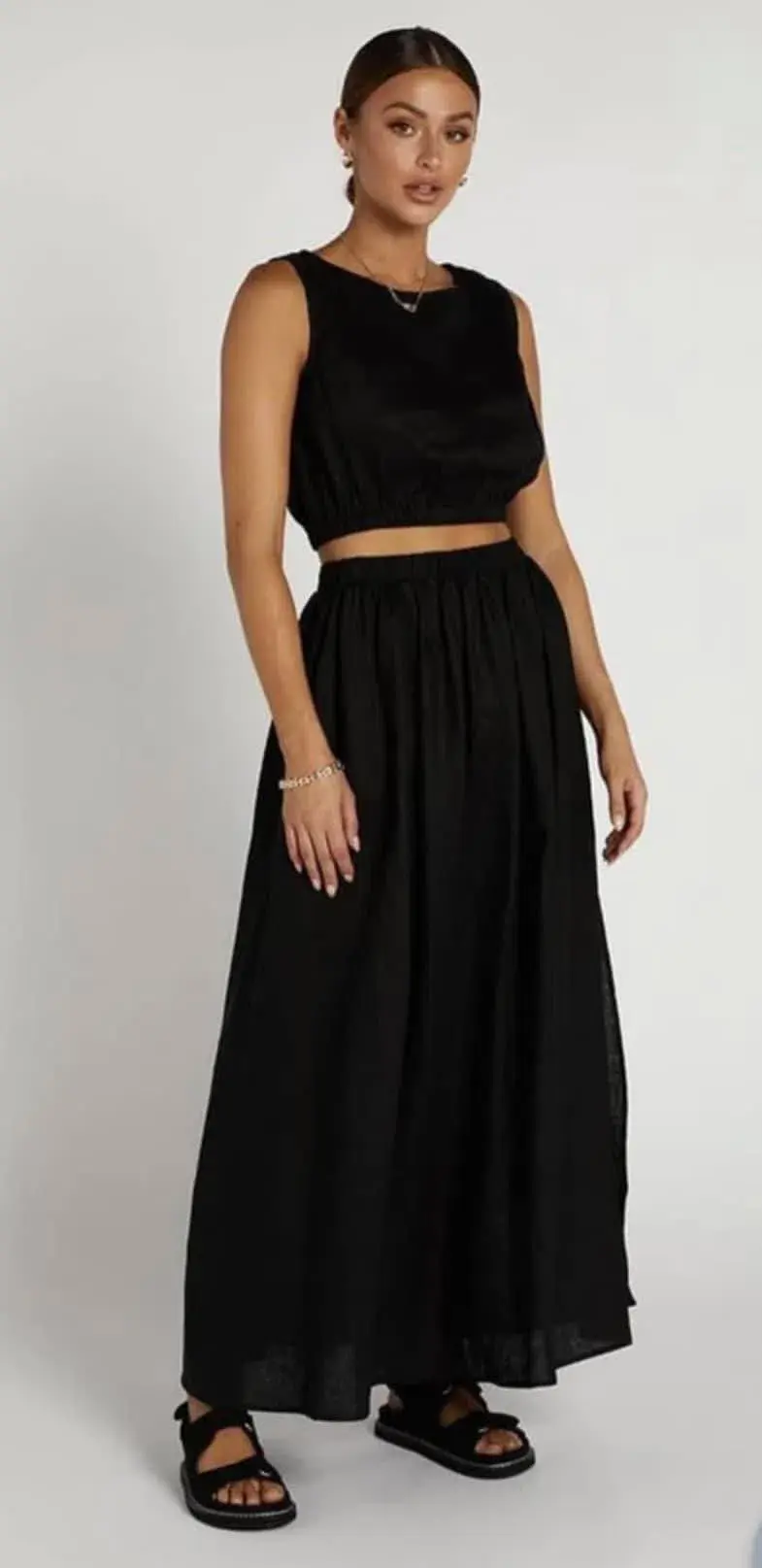 Dissh Dylan Linen Crop and Maxi Skirt Set Black Size 6 - Image 2