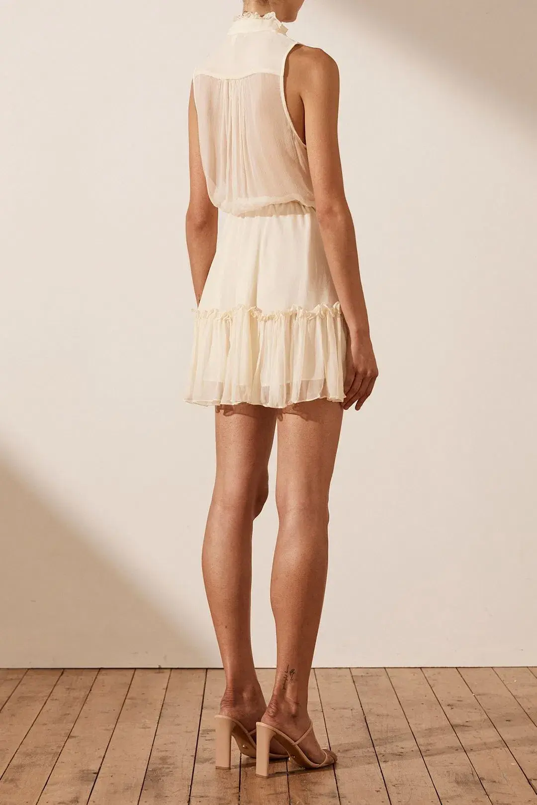 Shona Joy Victoria Sleeveless Drawstring Mini Dress Cream Size 12 - Image 3