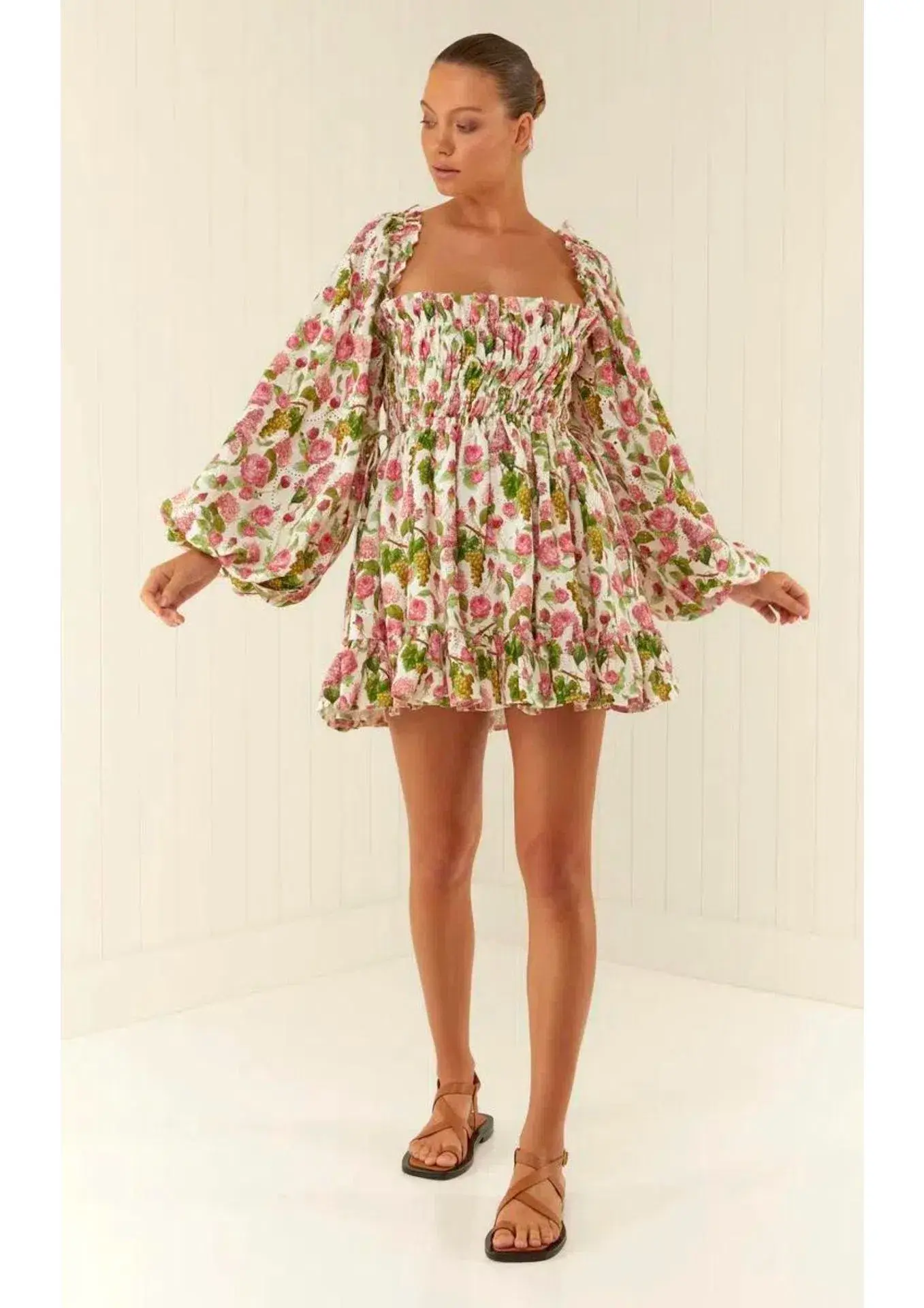 Palm Noosa Milky Way MIni Dress in Pink Blooms Size 12 - Image 1