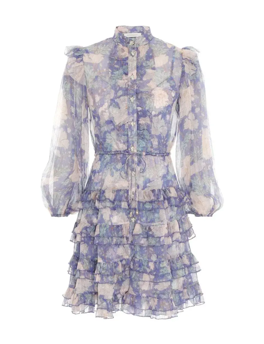Zimmermann Cosmic Mini Scallop Dress Mist Floral Blue Size 2 / AU 12 - Image 5