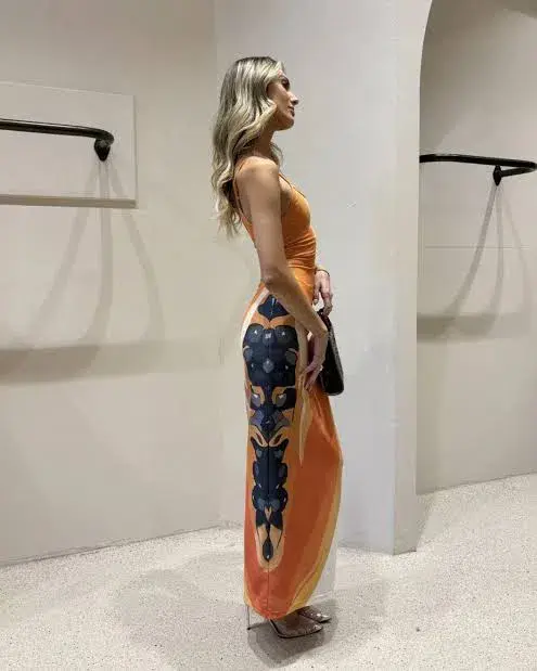 She is Ollà Papaya Midi Dress Papaya Print / Black Size S / AU 8 for rent on The Volte - main image