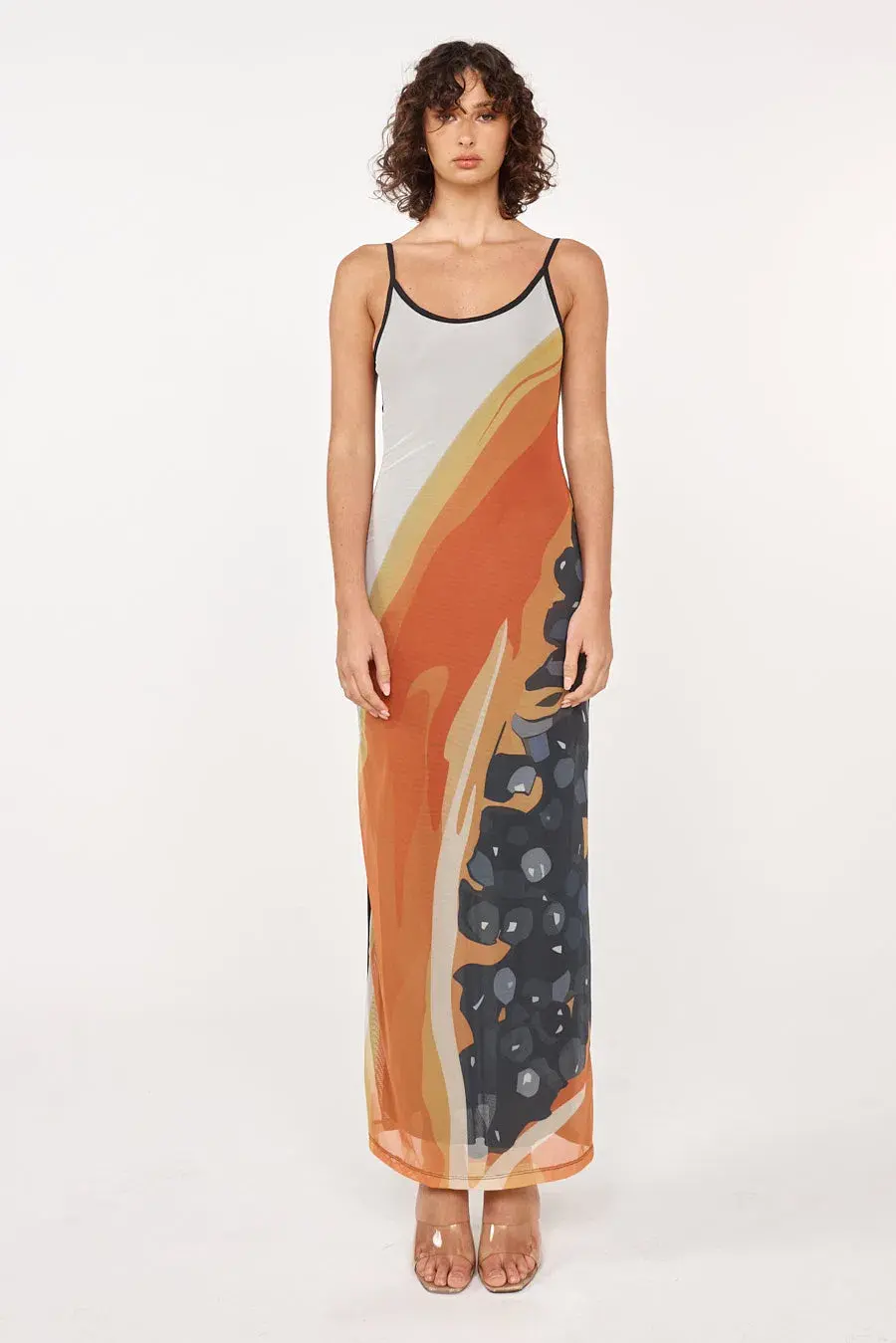 She is Ollà Papaya Midi Dress Papaya Print / Black Size S / AU 8 - Image 1