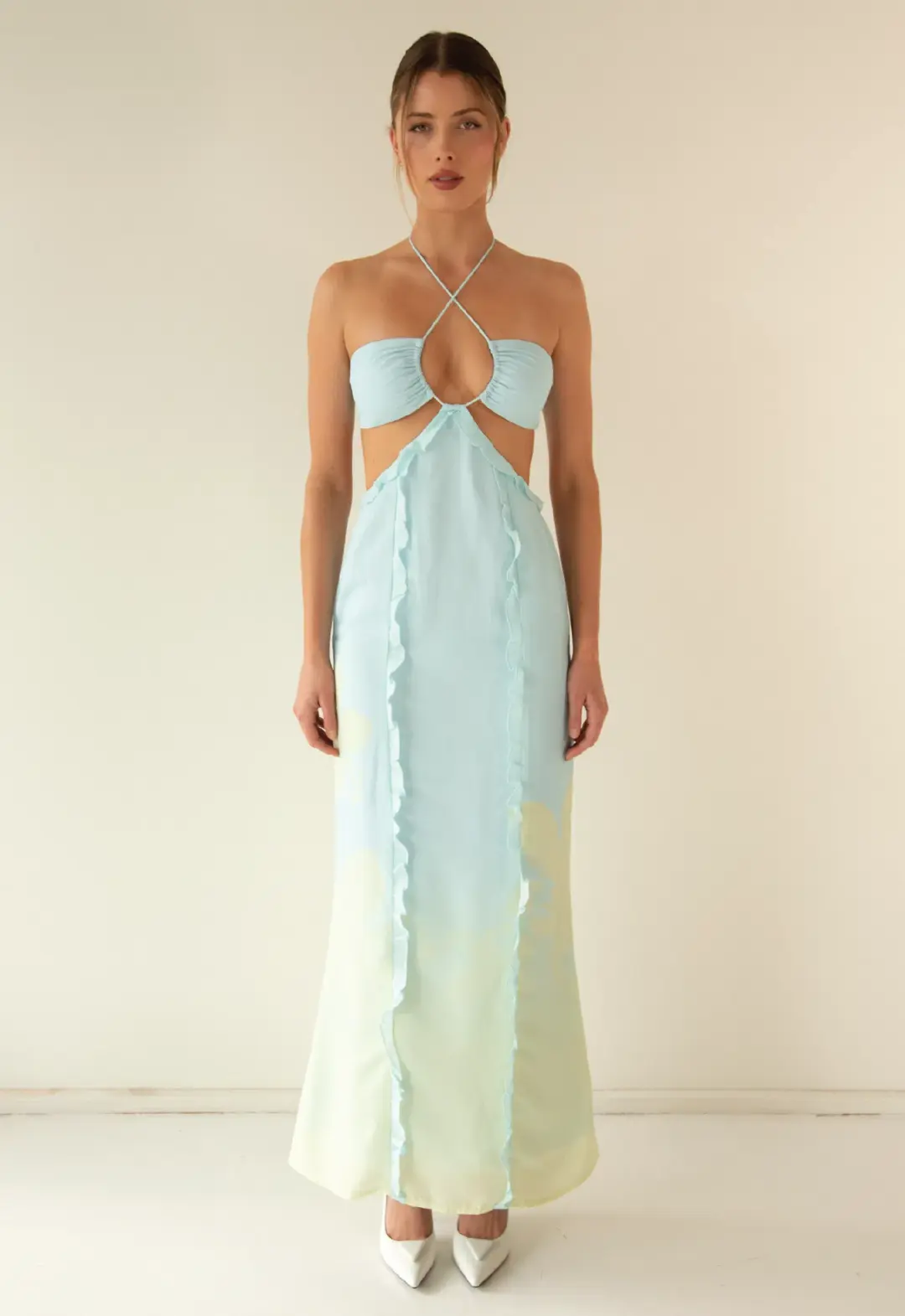 Neux the Label Bleú Maxi Dress Ocean Print Size 8 for rent on The Volte - main image