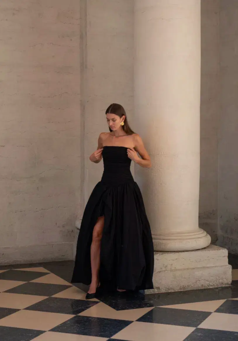 Aje Violette Bubble Hem Maxi Dress Black Size 8 for rent on The Volte - main image