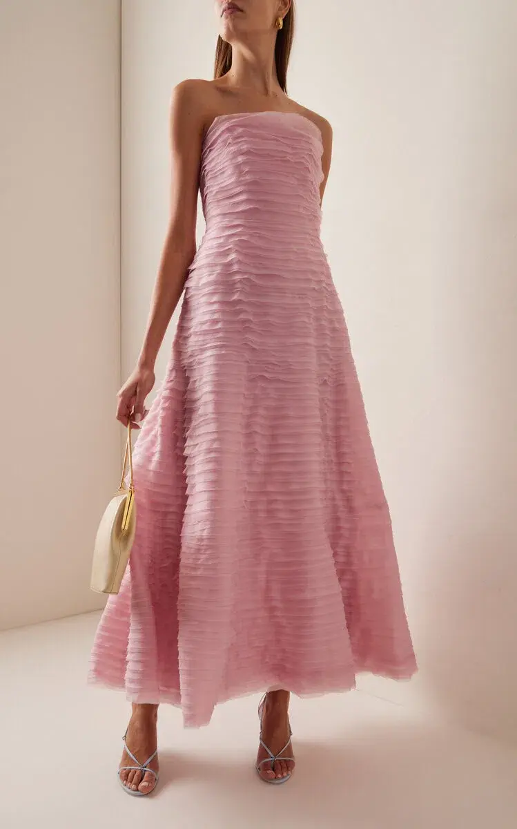 Aje Soundscape Strapless Ruffled Maxi Dress Pink Size 14 for rent on The Volte - main image