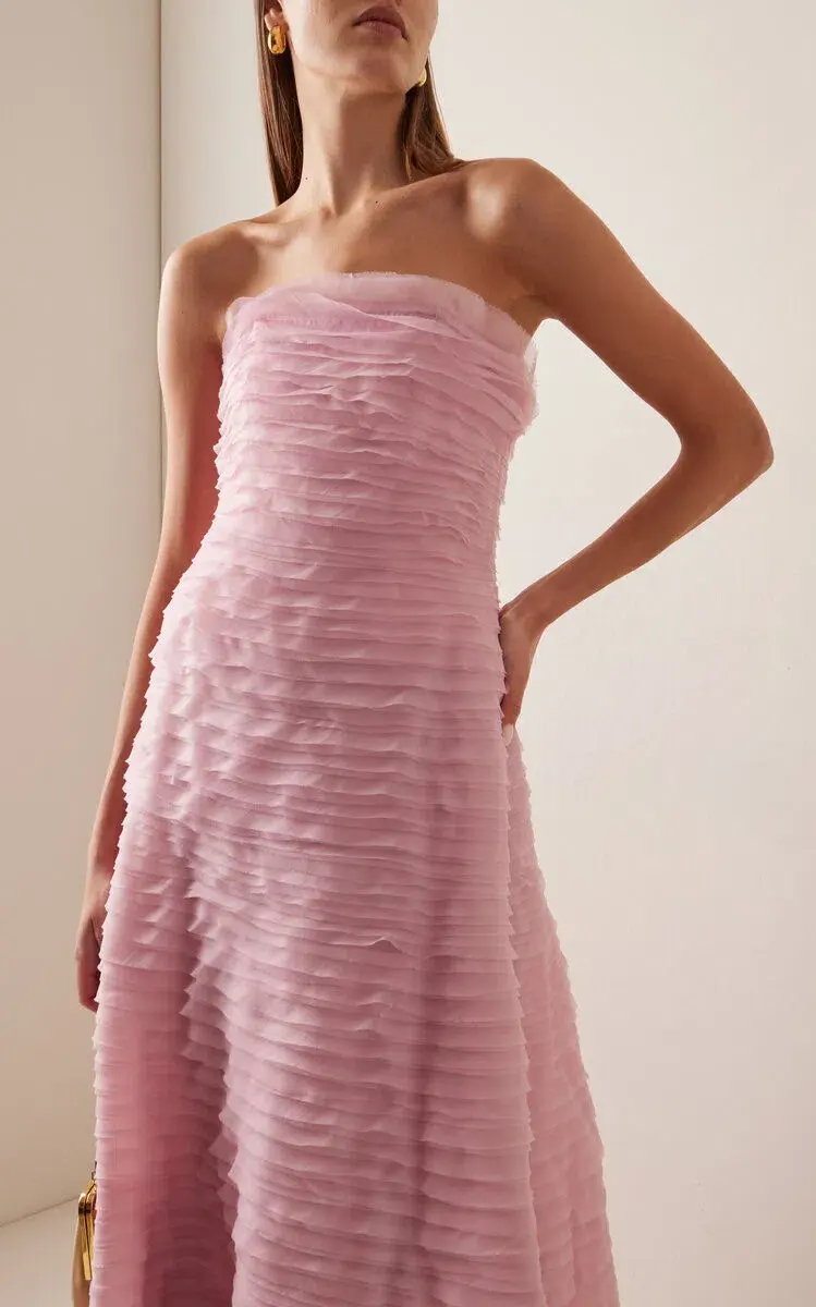 Aje Soundscape Strapless Ruffled Maxi Dress Pink Size 14 for rent on The Volte - main image