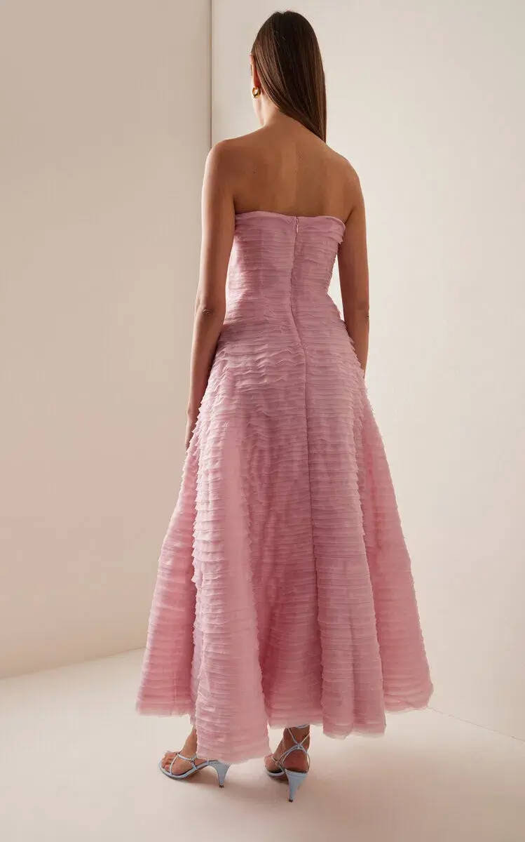 Aje Soundscape Strapless Ruffled Maxi Dress Pink Size 14 - Image 3