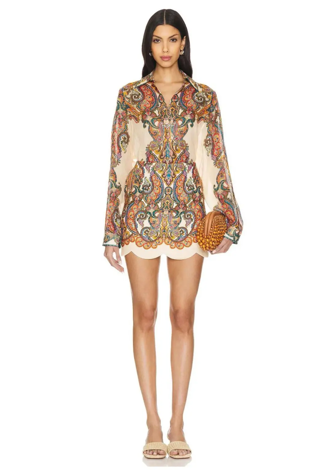 Zimmermann Ottie Oversized Shirt and Scallop Mini Skirt Set Multi Paisley Size 1 / AU 10 for rent on The Volte - main image