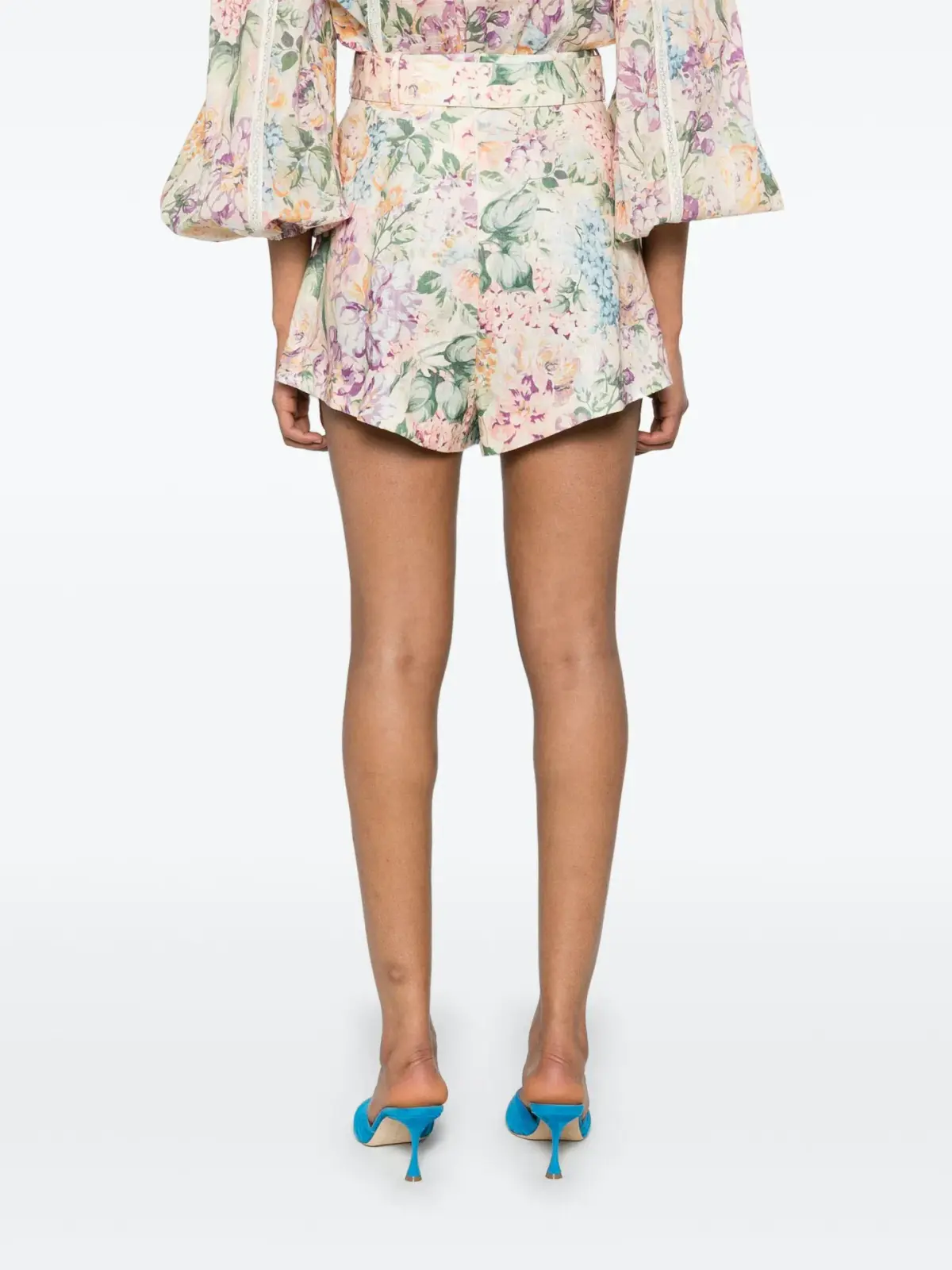 Zimmermann Halliday Lace Trim Shirt and Tuck Shorts Set Multi Watercolour Floral Size 0 / AU 8 - Image 4