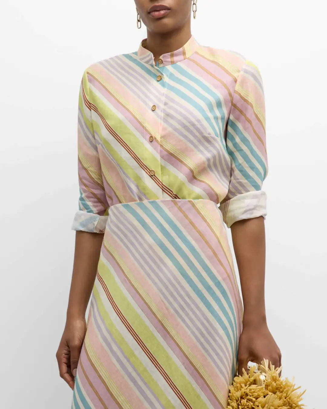 Zimmermann Halliday Slim Shirt and Bias Skirt Set Multi Stripe AUS size 8 Zimmermann size 0 for rent on The Volte - main image