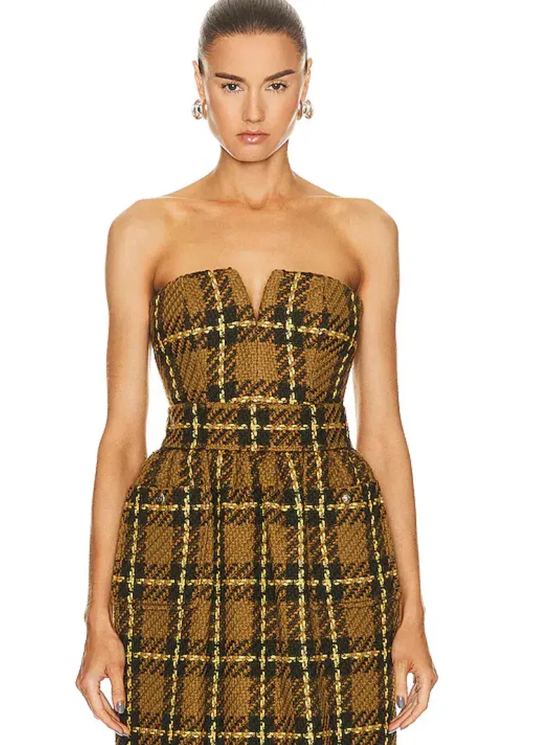 Zimmermann Luminosity Check Bodice and Tulip Skirt Set Olive Check Size 0 / AU 8 - Image 2