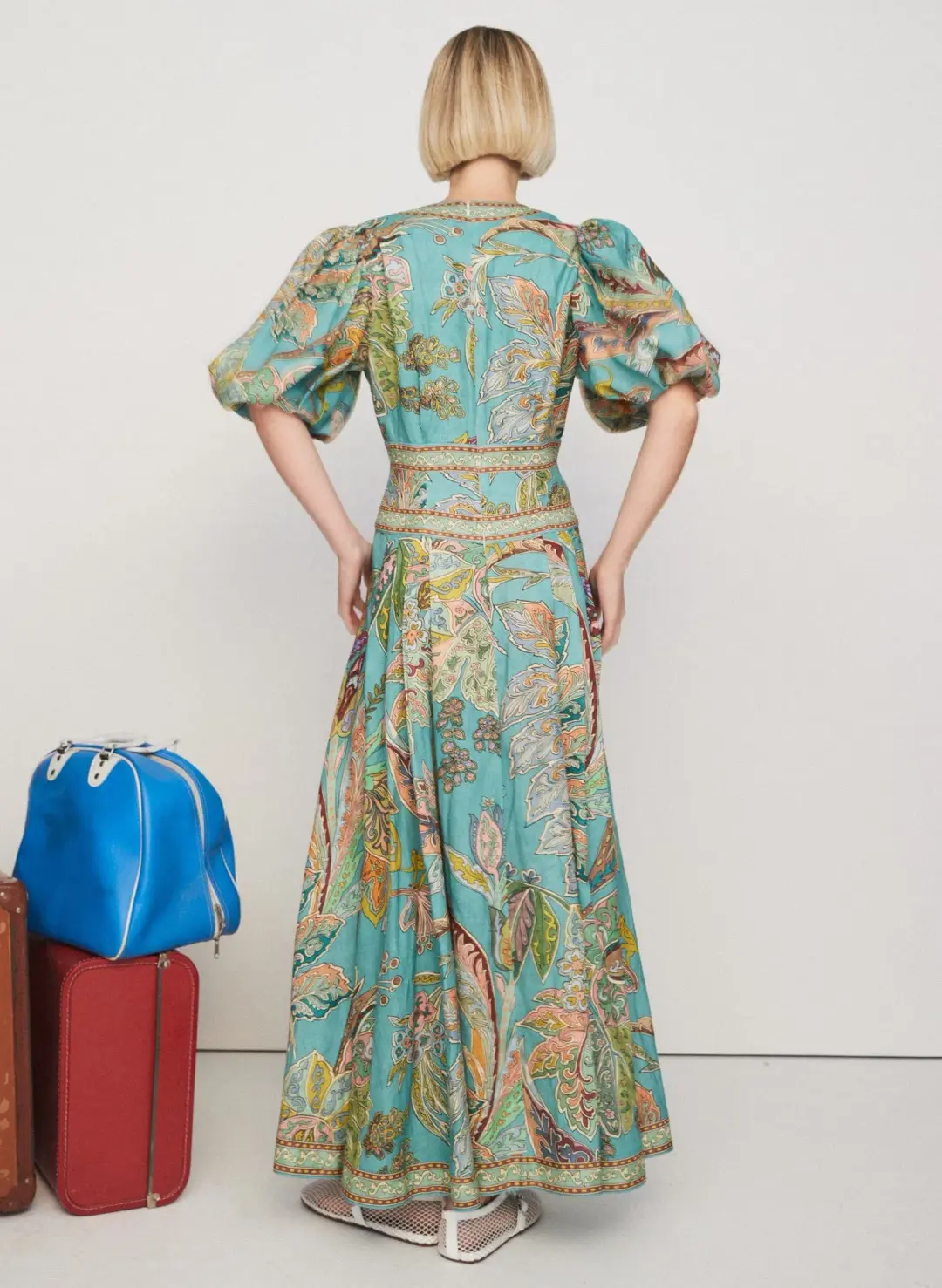 Alemais Franca Linen Midi Dress Green Multi Size AU 12 for rent on The Volte - main image