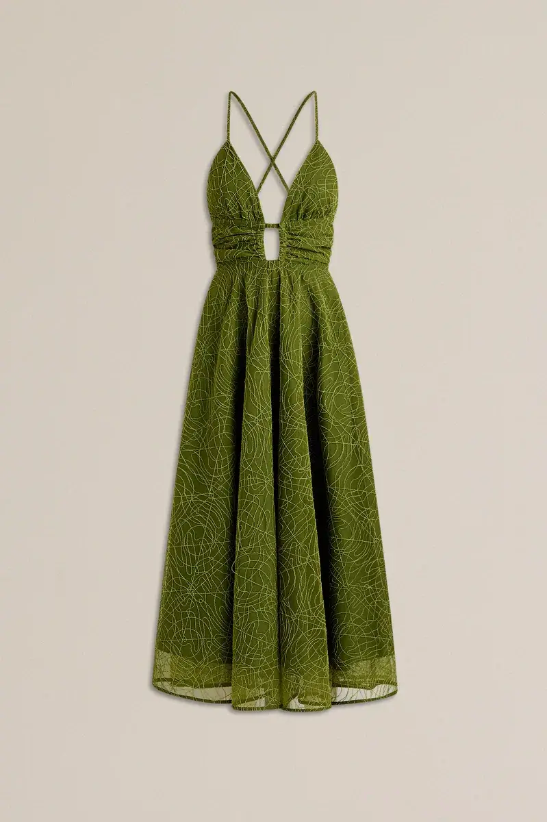 Scanlan Theodore Cornelli Gather Dress Olive Green Size 8 for rent on The Volte - main image