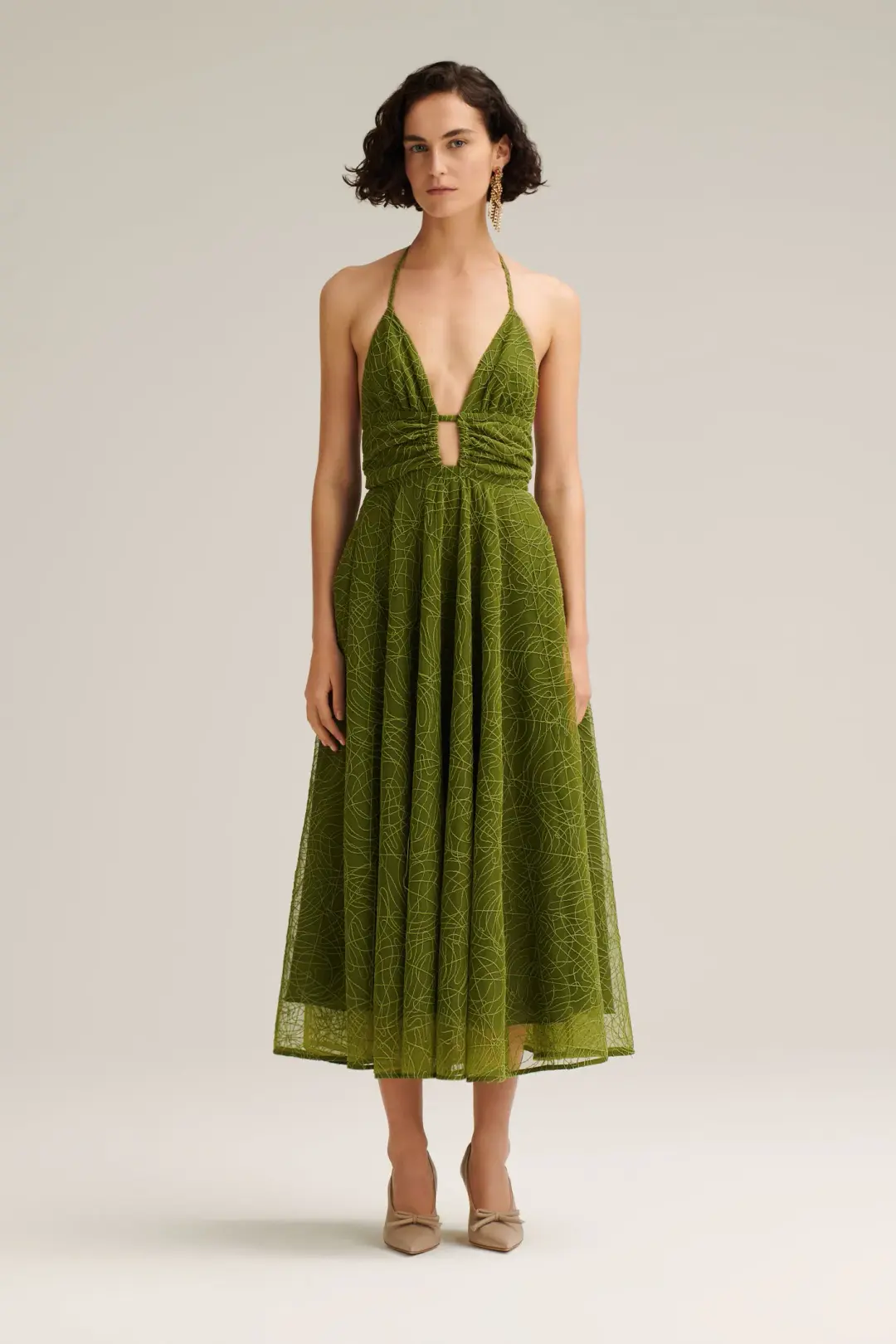 Scanlan Theodore Cornelli Gather Dress Olive Green Size 8 for rent on The Volte - main image