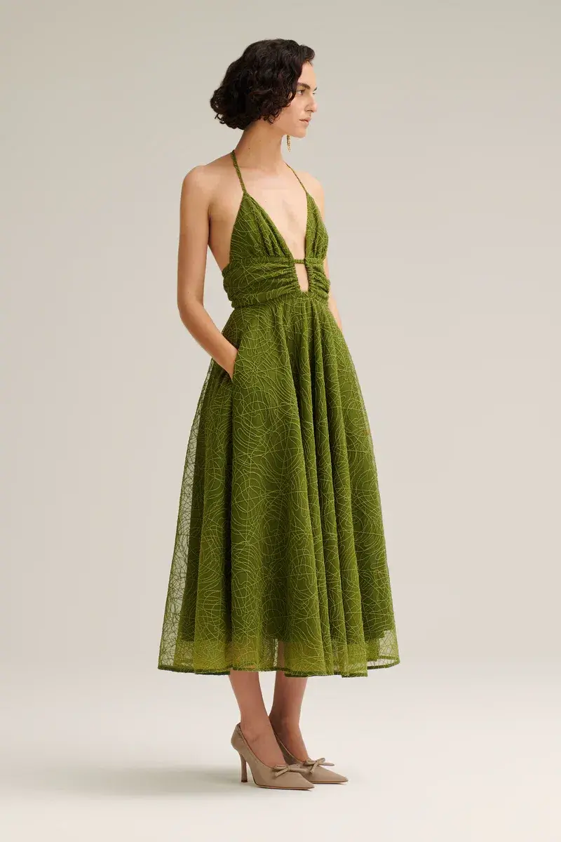 Scanlan Theodore Cornelli Gather Dress Olive Green Size 8 for rent on The Volte - main image