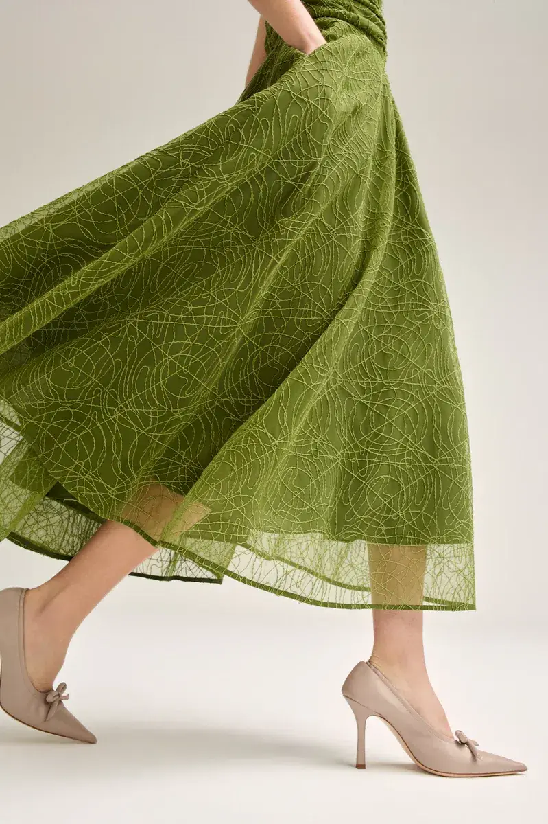 Scanlan Theodore Cornelli Gather Dress Olive Green Size 8 for rent on The Volte - main image