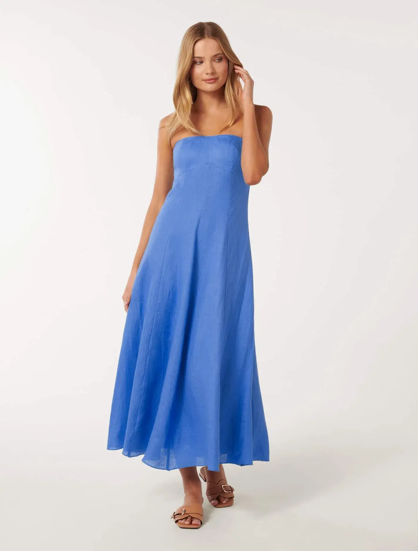 Forever New Kimberly Strapless Midi Dress in Blue  - Image 1