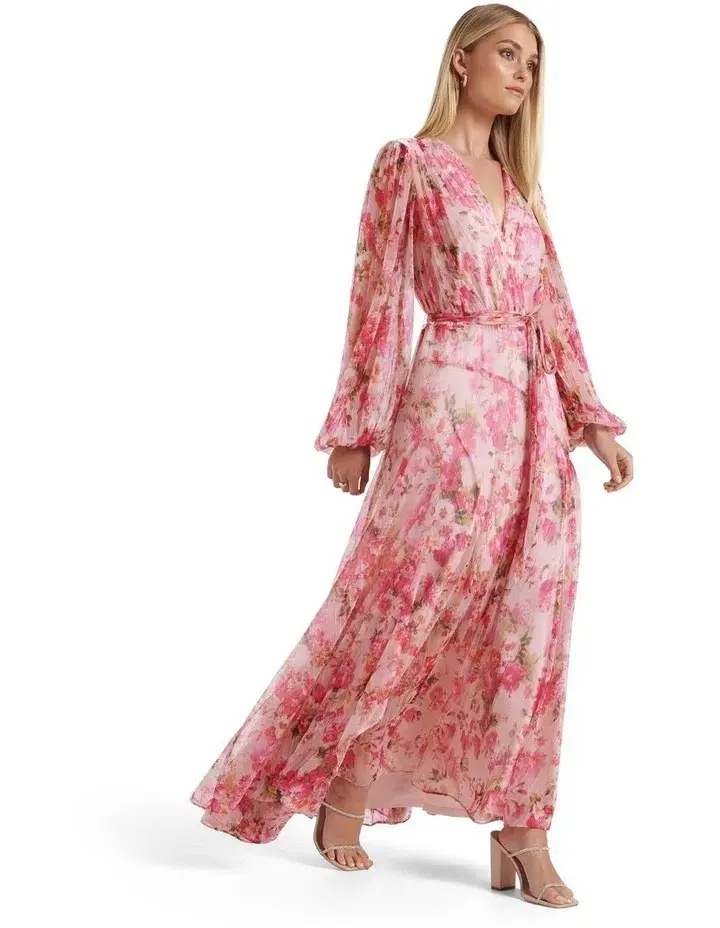Forever New Regan Cascade Plisse Maxi Dress Floral Size 16 - Image 2