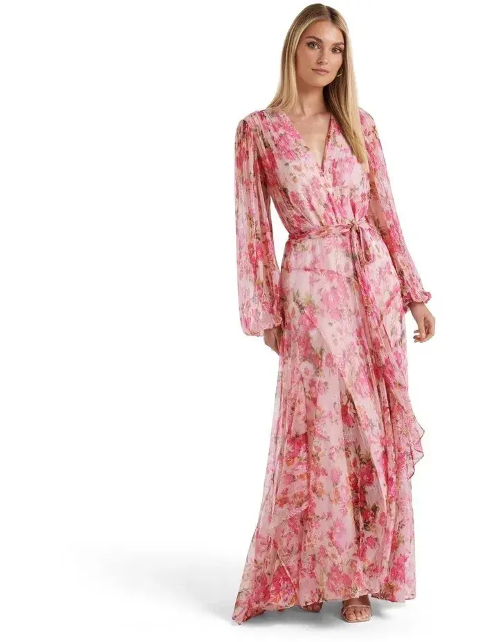 Forever New Regan Cascade Plisse Maxi Dress Floral Size 16 - Image 1