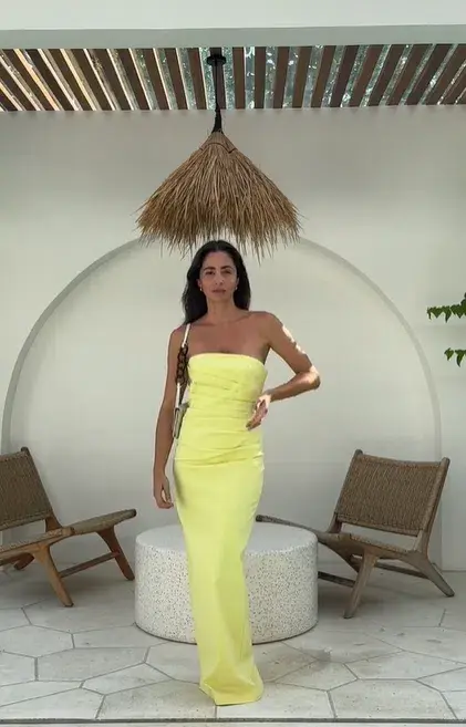Shona Joy Lani Strapless Draped Maxi Dress Yellow Size 8  for rent on The Volte - main image
